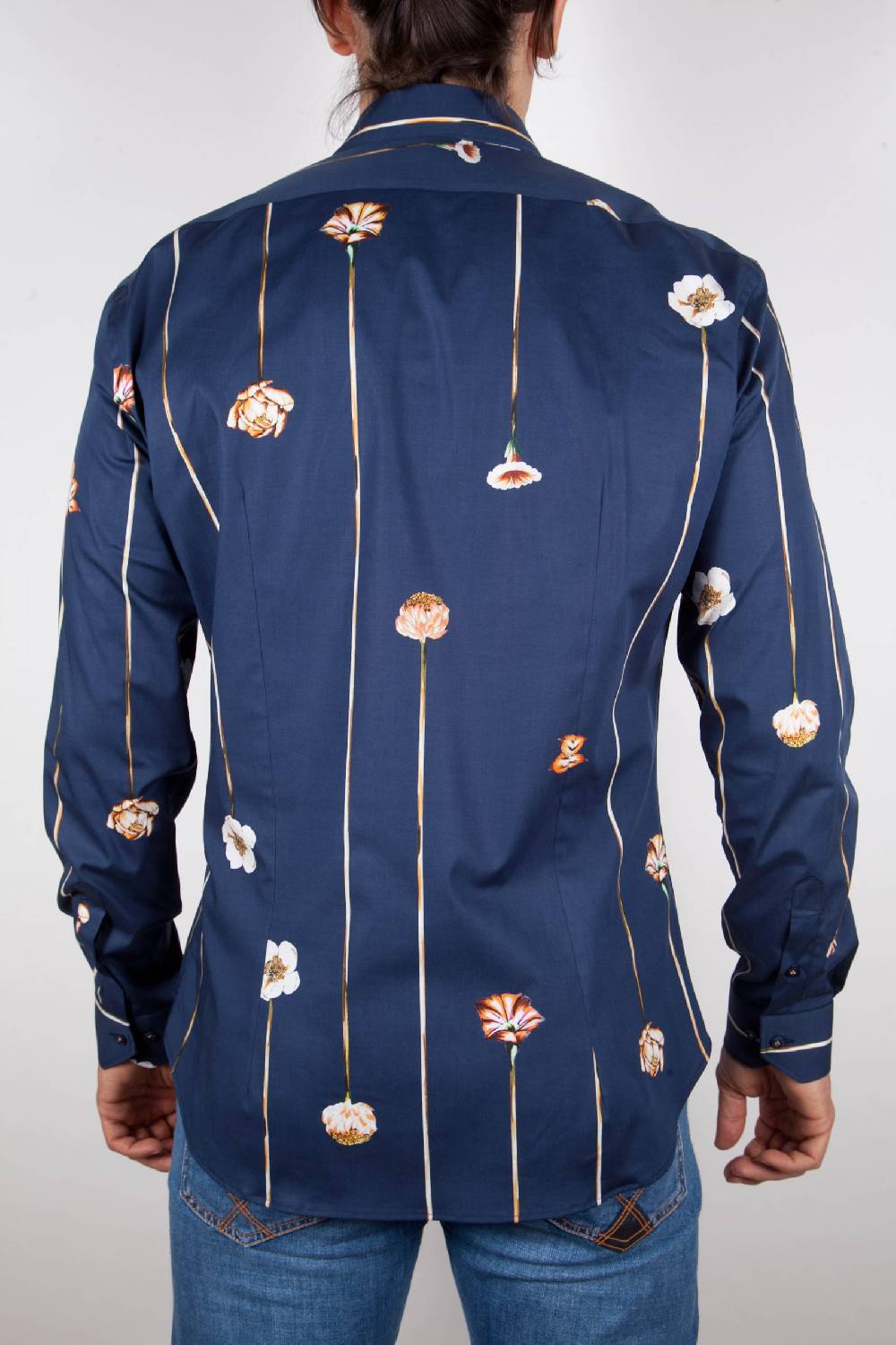 Poggianti Camicia Fantasia Blu Collo Francese Duty-free
