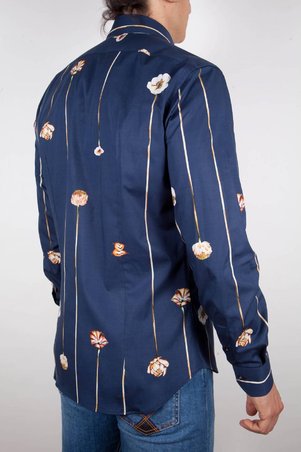 Poggianti Camicia Fantasia Blu Collo Francese Duty-free