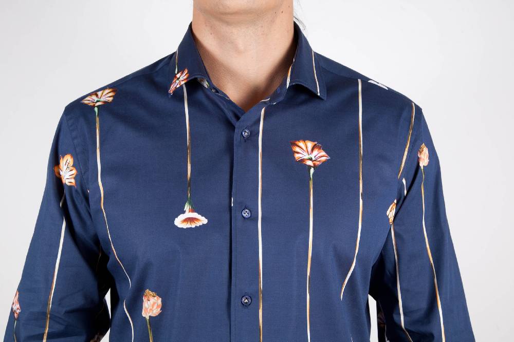 Poggianti Camicia Fantasia Blu Collo Francese Duty-free