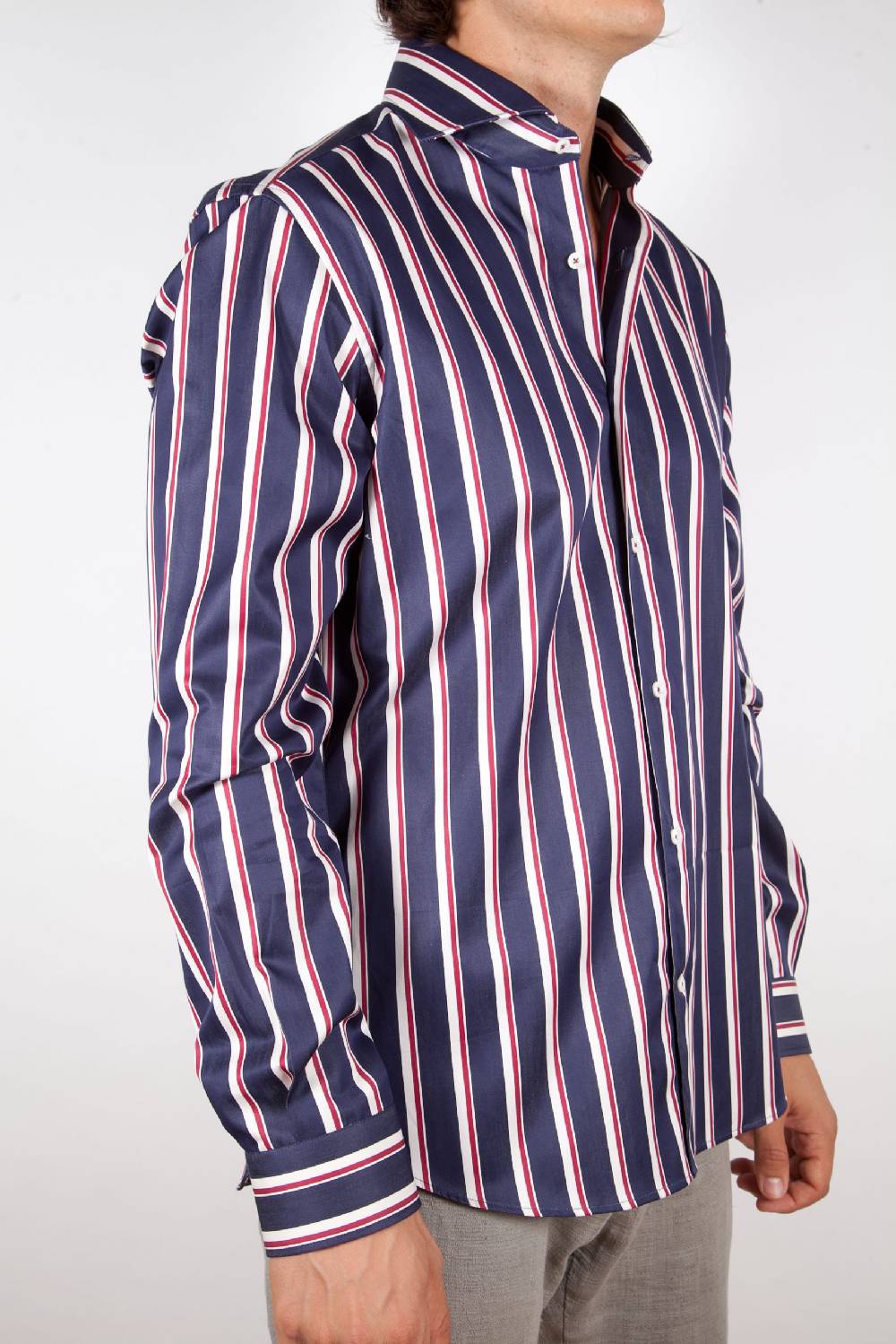 Poggianti Camicia Righe Blu-Bianca Sconti questo mese