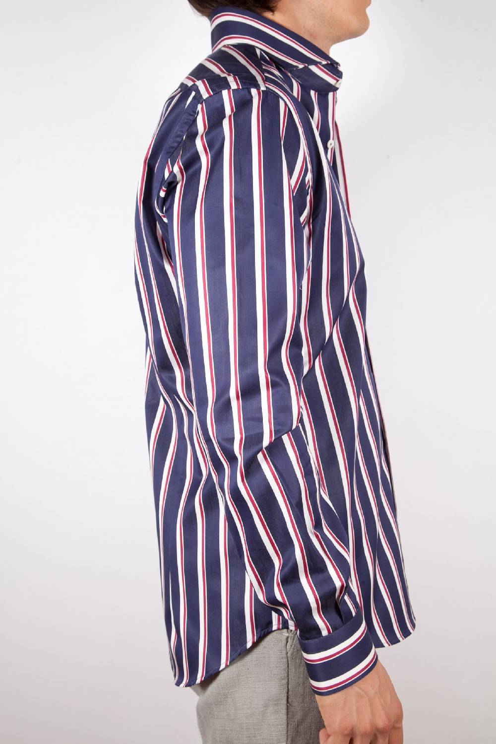 Poggianti Camicia Righe Blu-Bianca Sconti questo mese
