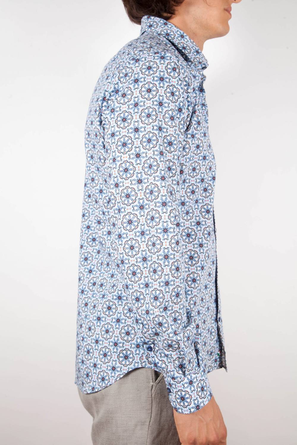 Poggianti Camicia Fantasia Collo Morbido Azzurra In Linea