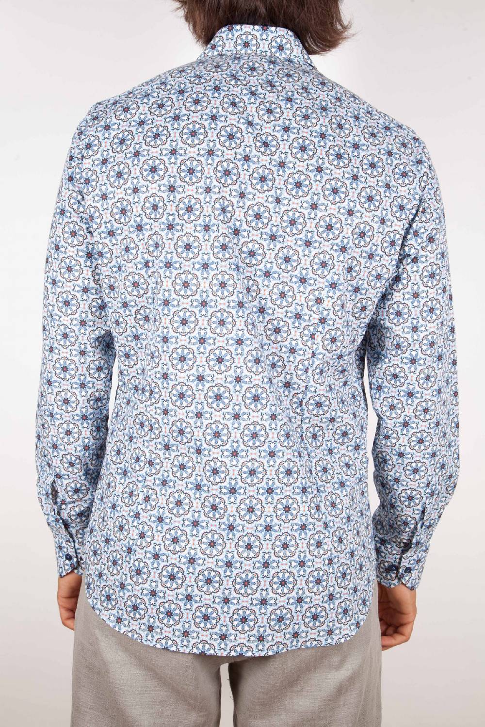 Poggianti Camicia Fantasia Collo Morbido Azzurra In Linea