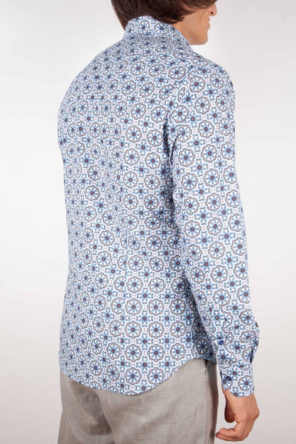 Poggianti Camicia Fantasia Collo Morbido Azzurra In Linea