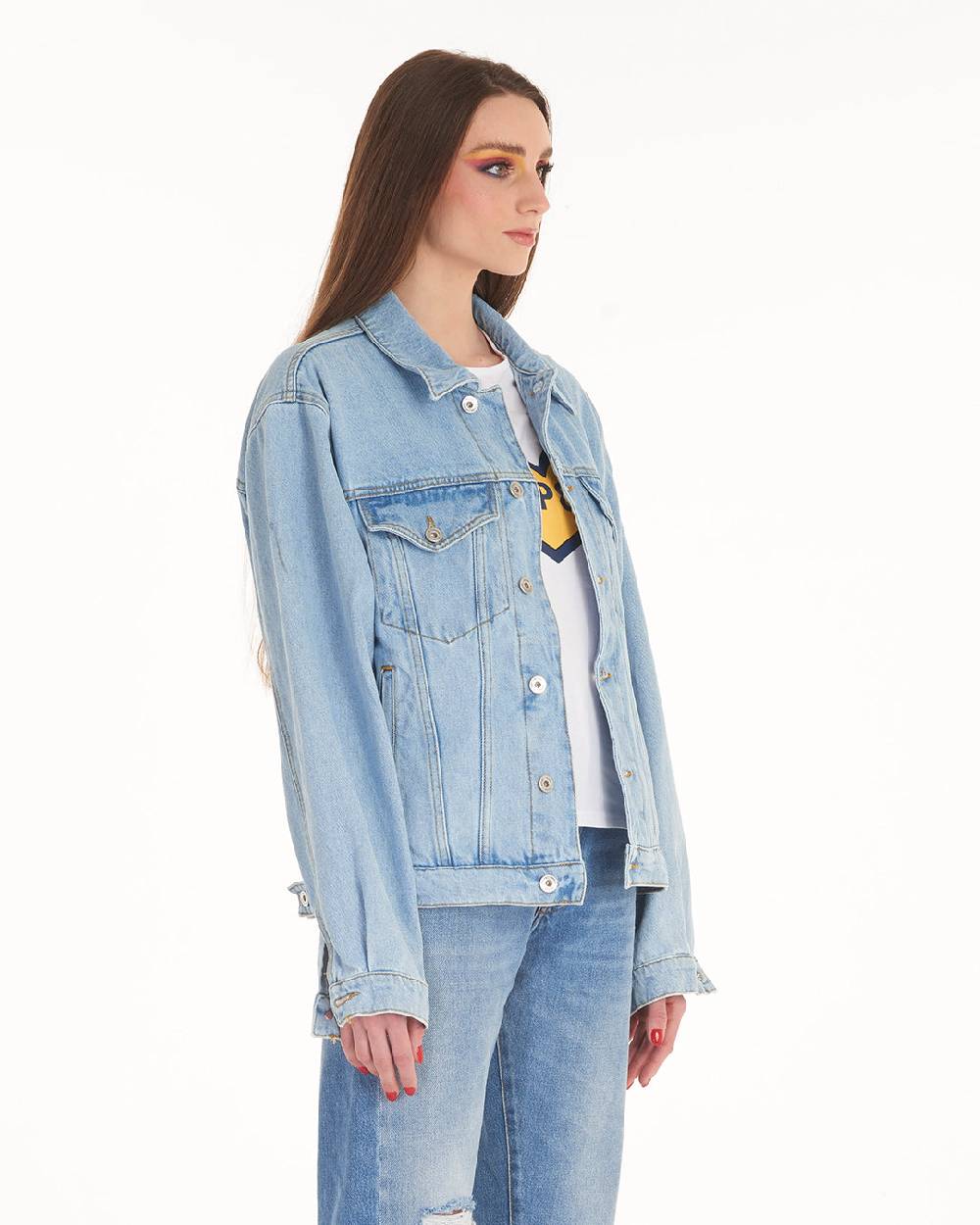 Pop84 Giubbino jeans over fit lavaggio chiaro Vendita