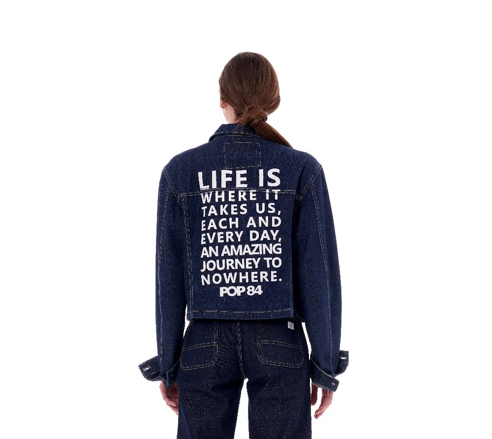 Pop84 Giubbino jeans frase POP84 Promozione Limitata