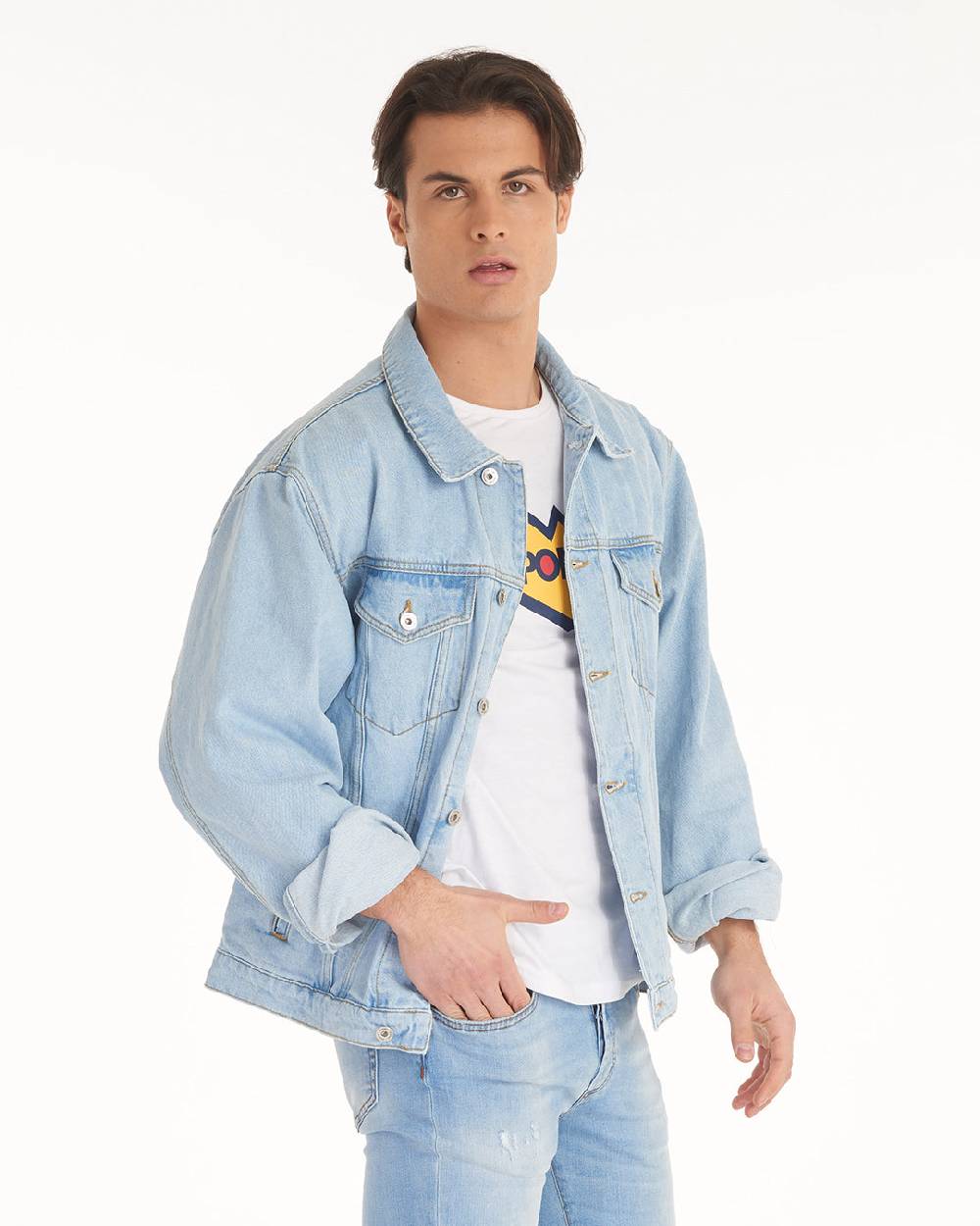 Pop84 Giubbino jeans over fit lavaggio chiaro In Linea