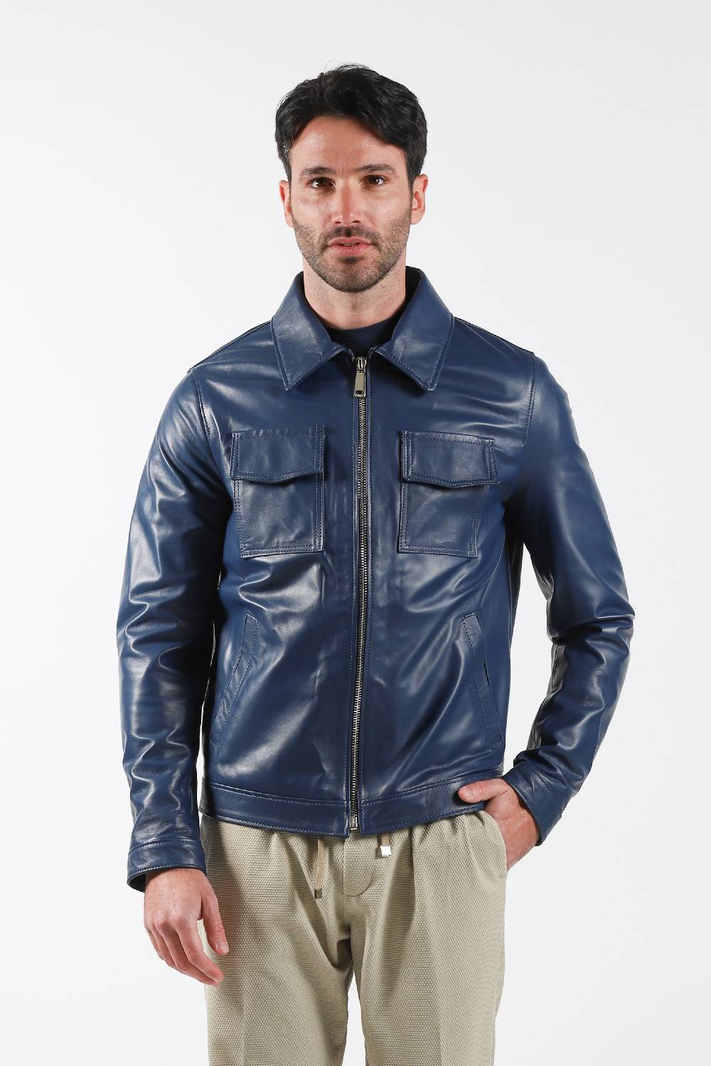 Primo Emporio Giubbino in Pelle modello camicia - Blue