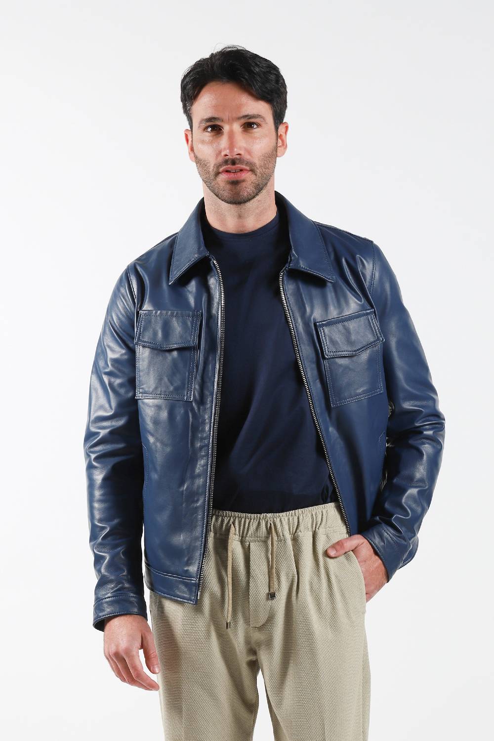 Primo Emporio Giubbino in Pelle modello camicia - Blue Offerte