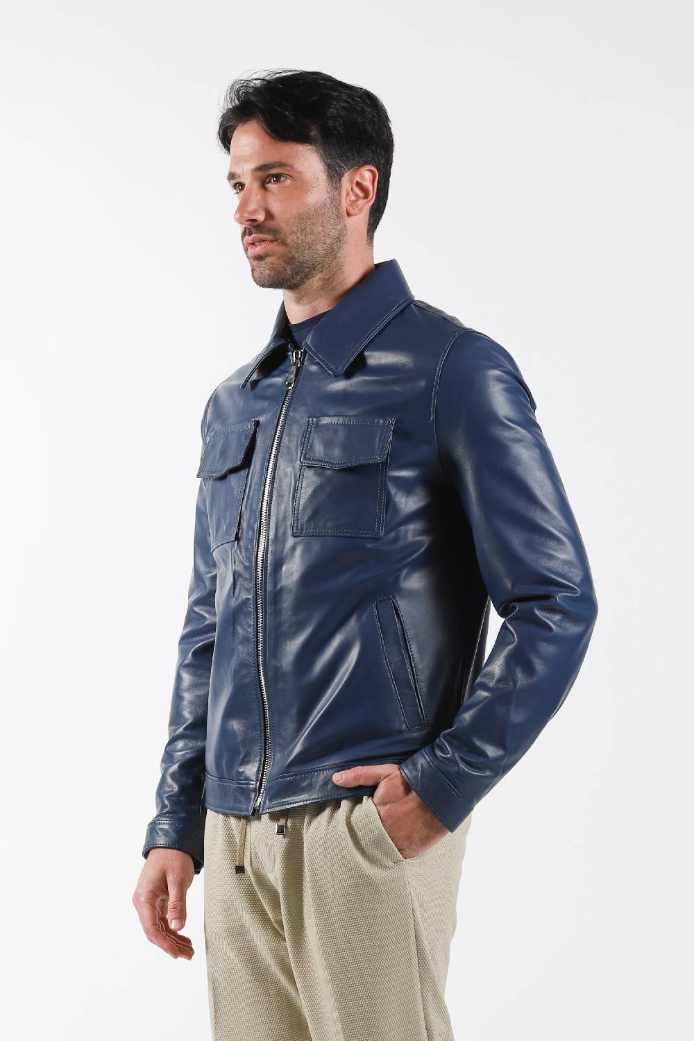 Primo Emporio Giubbino in Pelle modello camicia - Blue Offerte