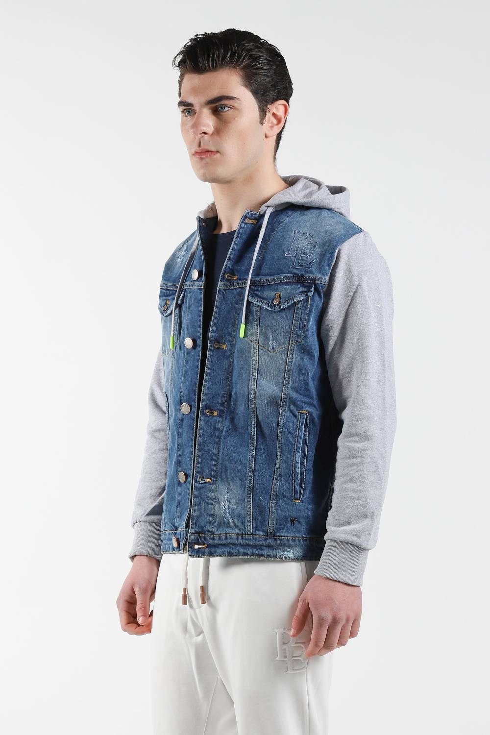 Primo Emporio Giubbino jeans con Cappuccio maniche in Felpa Acquista Ora