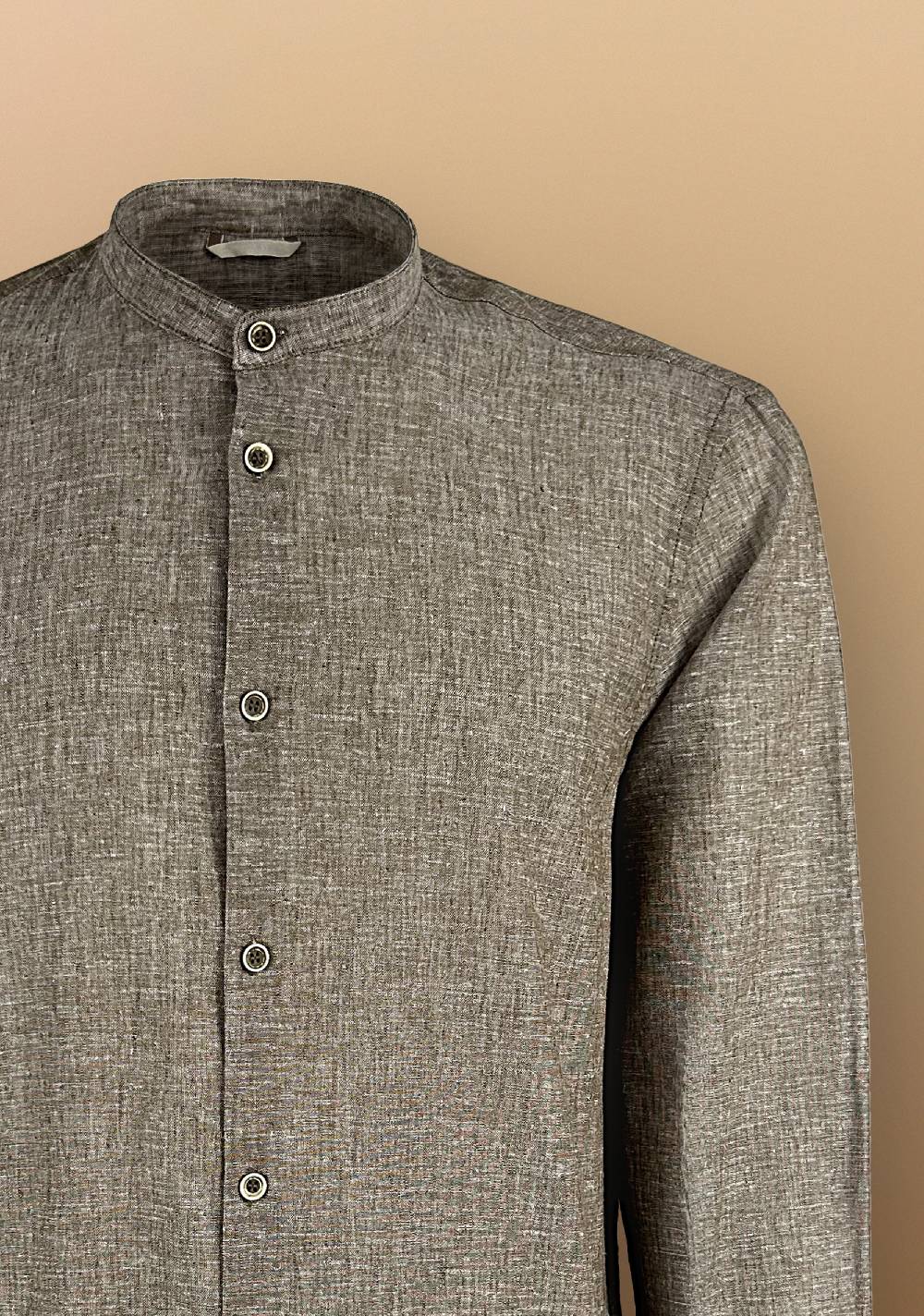 Primo Emporio Camicia Lino Manica Lunga Collo Coreano Nuova
