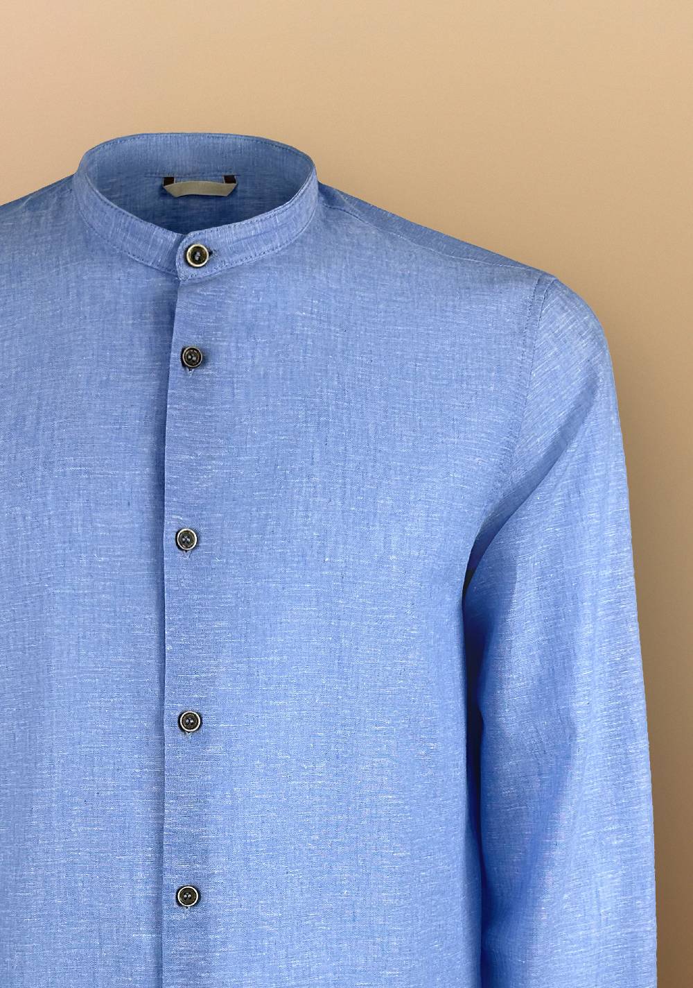 Primo Emporio Camicia Lino Manica Lunga Collo Coreano Moda