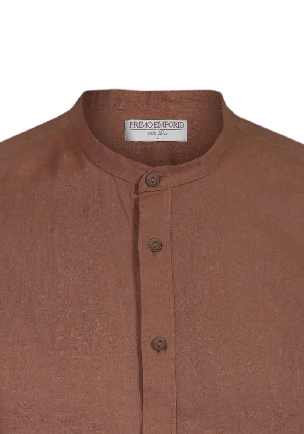 Primo Emporio Camicia di Lino Coreana Mezza Manica - Tabacco Offerte