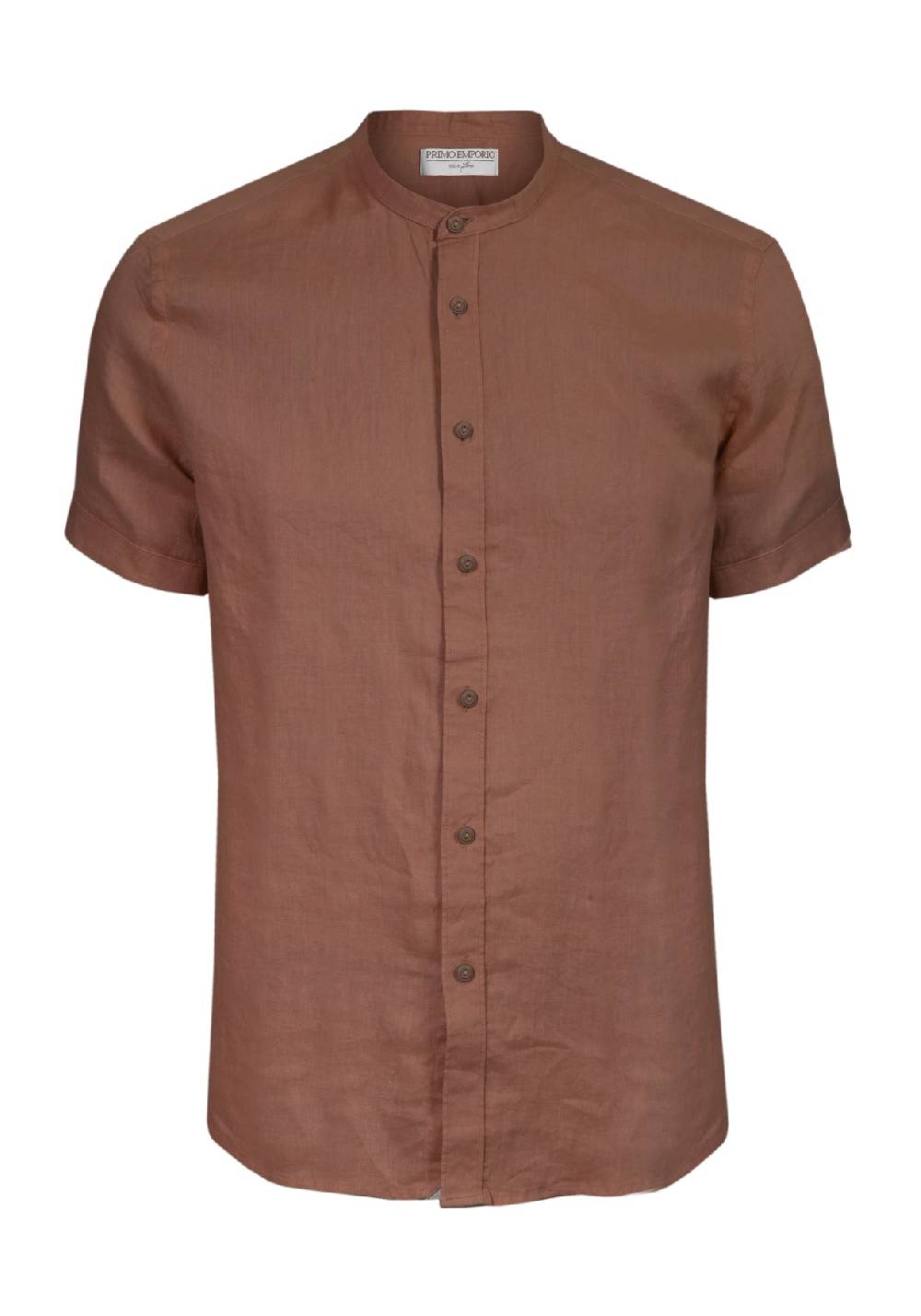 Primo Emporio Camicia di Lino Coreana Mezza Manica - Tabacco Offerte