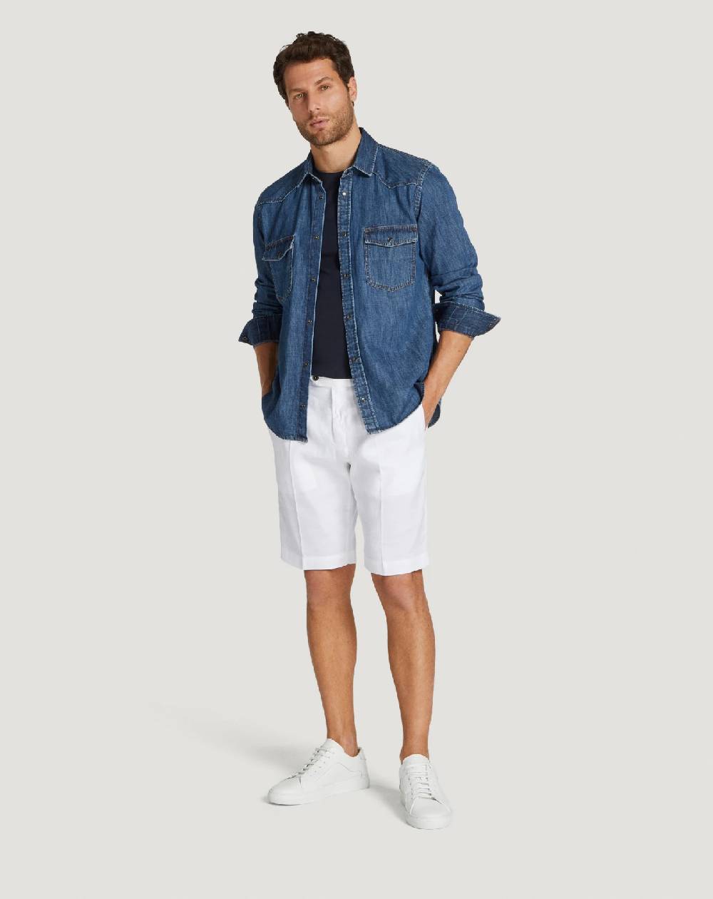 Pt Torino Bermuda in lino stretch délavé Saldi