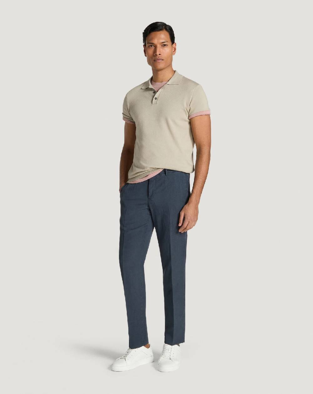 Pt Torino Pantaloni Slim in cotone e lino batavia Sostegno trimestrale
