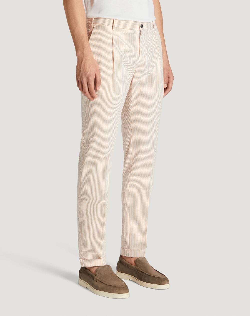 Pt Torino Pantaloni Slim in cotone seersucker a righe Offerta temporanea