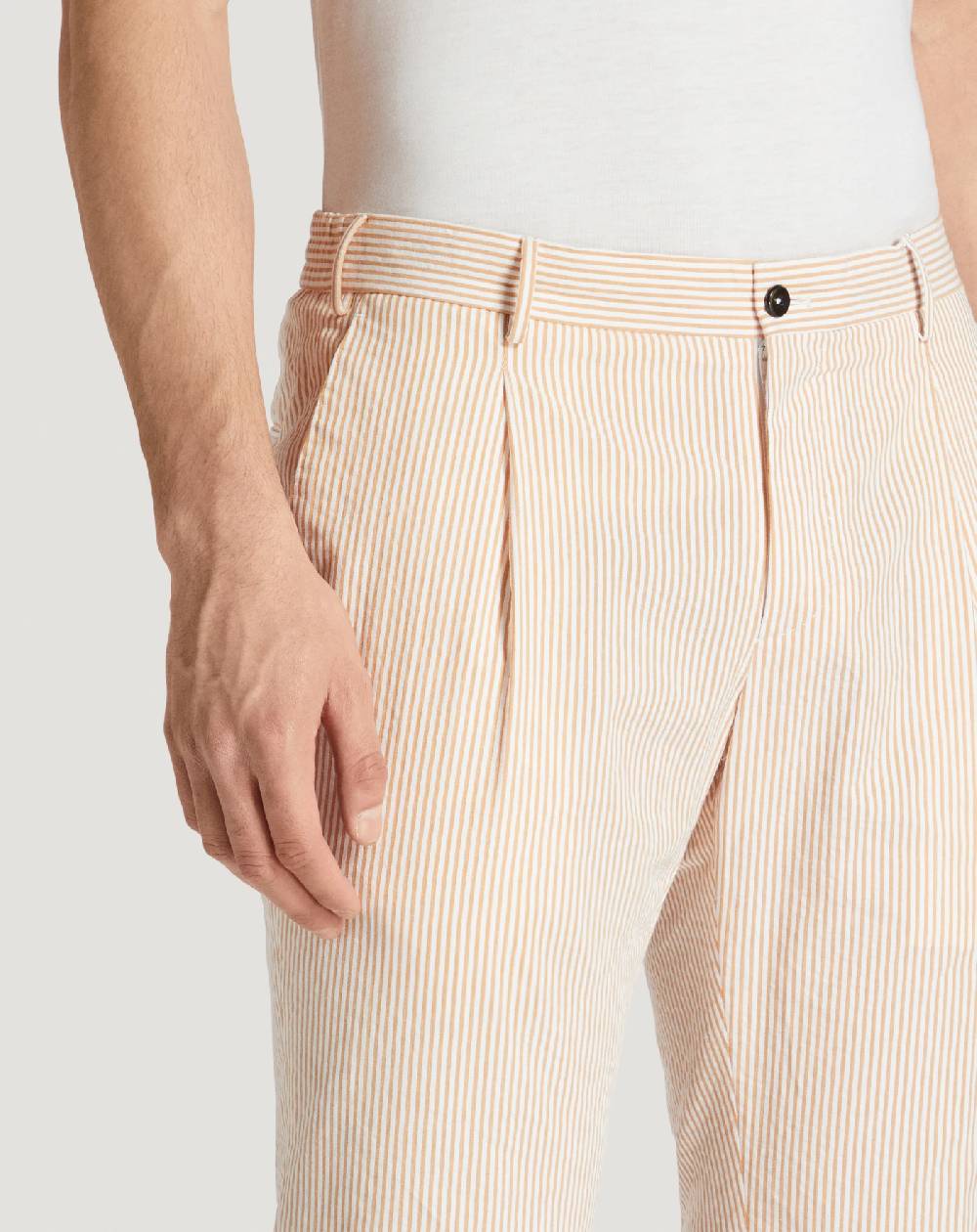 Pt Torino Pantaloni Slim in cotone seersucker a righe Offerta temporanea