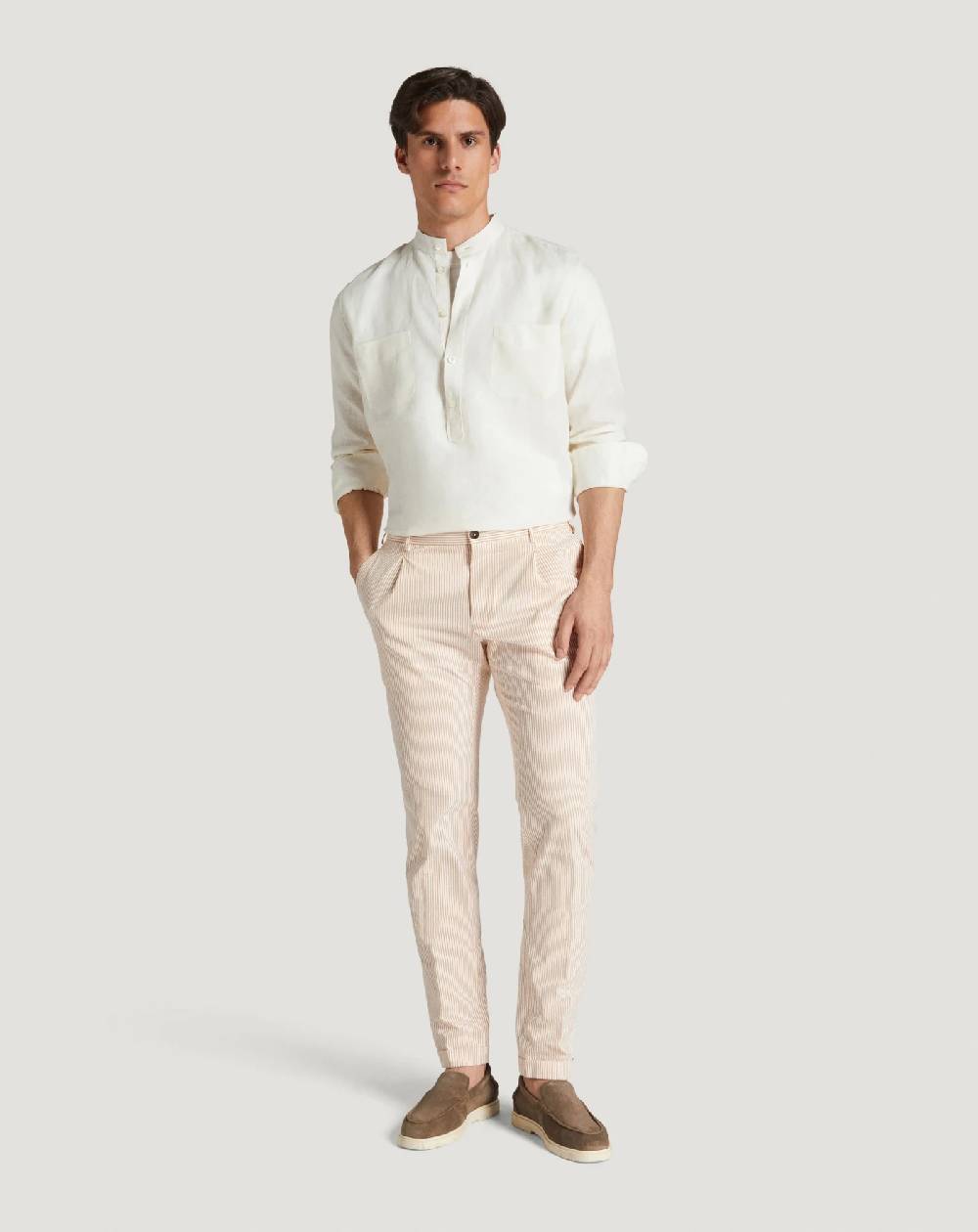 Pt Torino Pantaloni Slim in cotone seersucker a righe Offerta temporanea