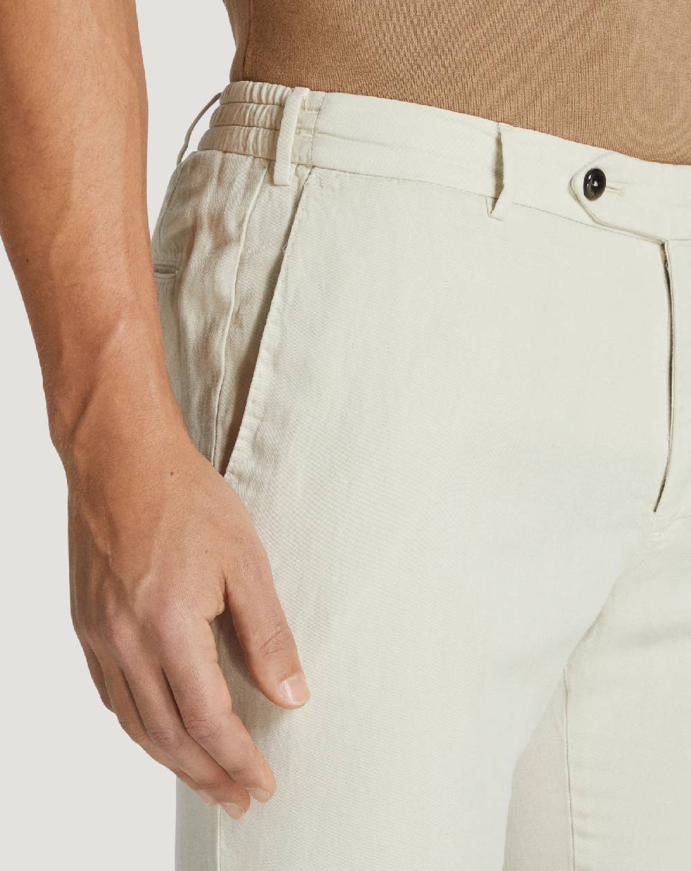 Pt Torino Pantaloni Slim in cotone e lino batavia Offerte esclusive