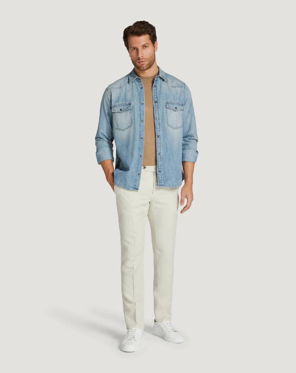 Pt Torino Pantaloni Slim in cotone e lino batavia Offerte esclusive