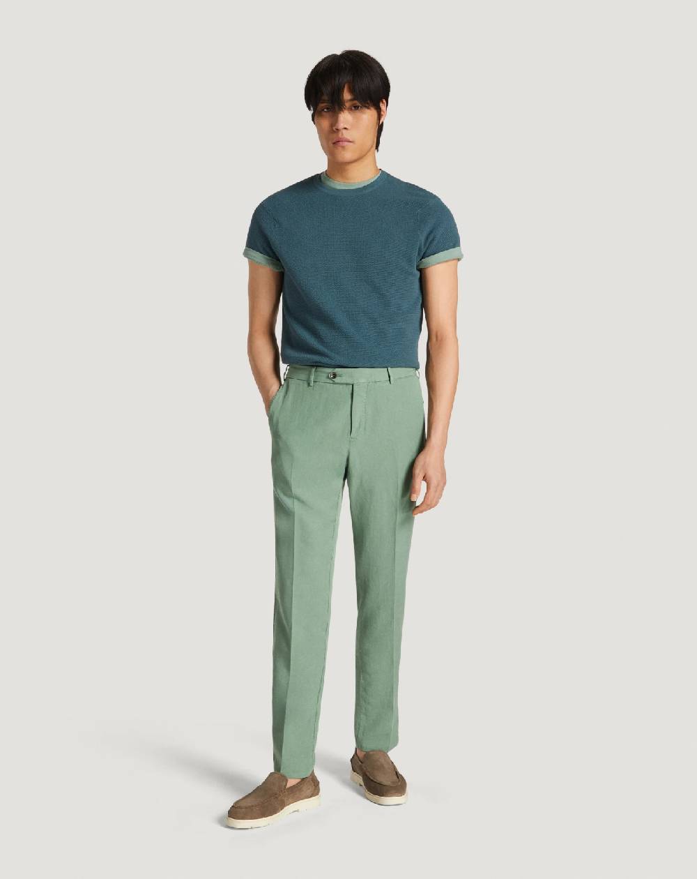 Pt Torino Pantaloni Slim in cotone e lino batavia Liquidazione