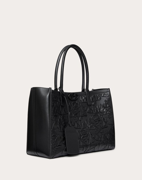 Red Valentino BORSA SHOPPING MEDIA VLOGO LOCKER TOTE IN PELLE CON ROSE RICAMATE Qualità