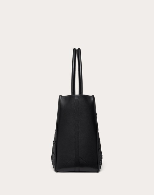 Red Valentino BORSA SHOPPING MEDIA VLOGO LOCKER TOTE IN PELLE CON ROSE RICAMATE Qualità