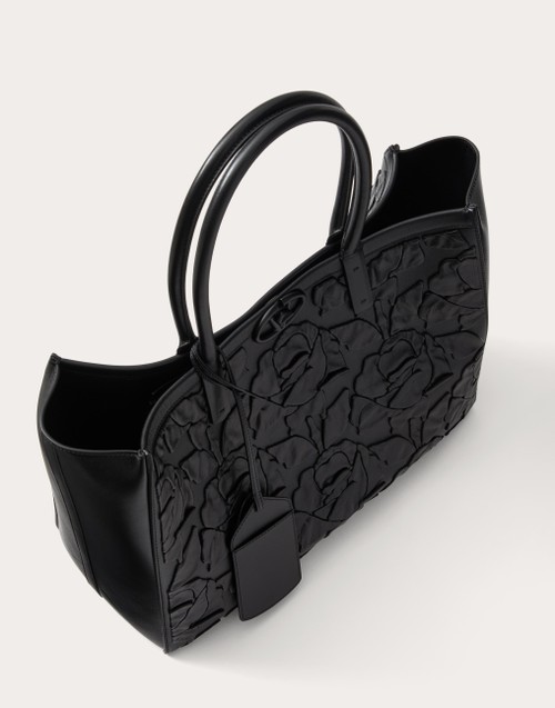 Red Valentino BORSA SHOPPING MEDIA VLOGO LOCKER TOTE IN PELLE CON ROSE RICAMATE Qualità
