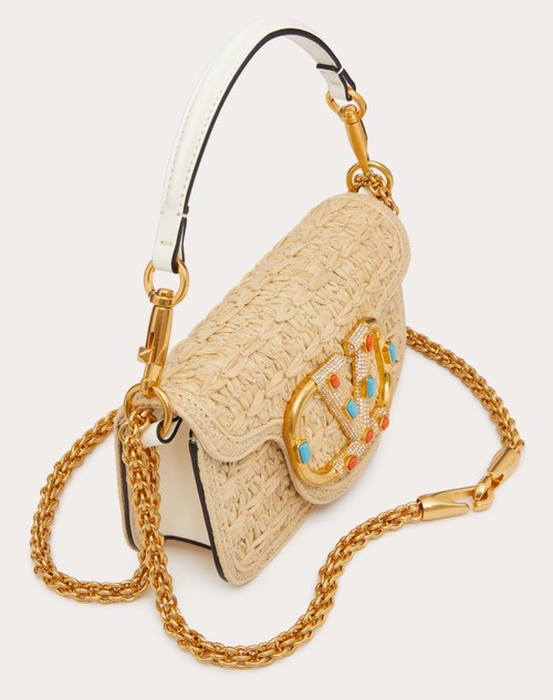Red Valentino BORSA PICCOLA A SPALLA VALENTINO GARAVANI LOCÒ IN RAFIA CON LOGO GIOIELLO Nuovo