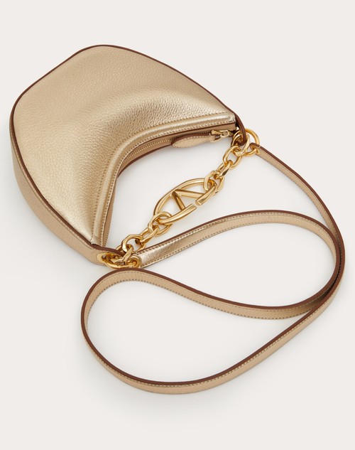 Red Valentino MINI HOBO VLOGO MOON BAG IN VITELLO GRANATO METALLIZZATO CON CATENA Saldi