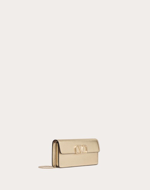 Red Valentino PORTAFOGLIO CON CATENA VLOGO SIGNATURE IN VITELLO GRANATO METALLIZZATO Promozione Limitata