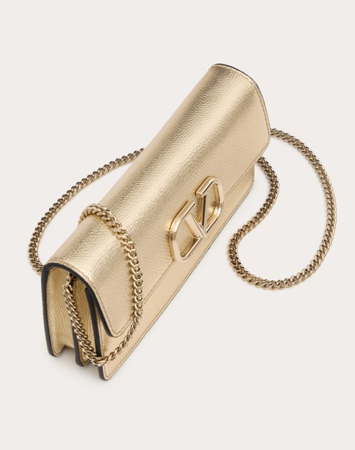 Red Valentino PORTAFOGLIO CON CATENA VLOGO SIGNATURE IN VITELLO GRANATO METALLIZZATO Promozione Limitata