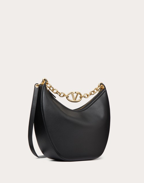 Red Valentino HOBO MEDIA VLOGO MOON BAG IN VITELLO GRANATO CON CATENA In Linea