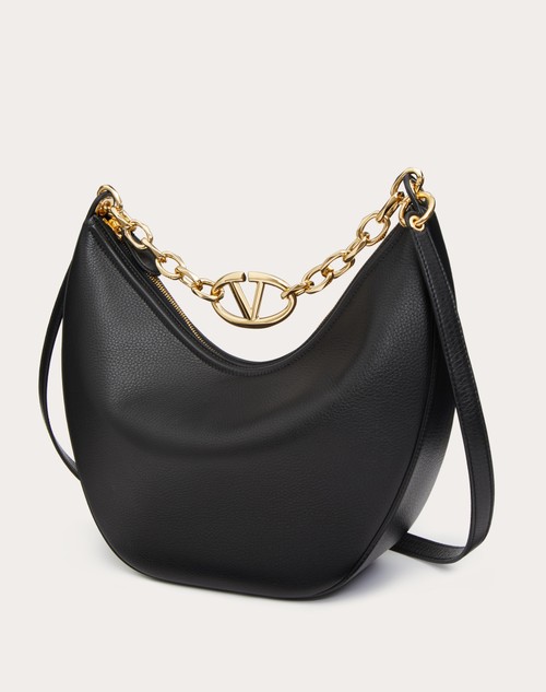 Red Valentino HOBO MEDIA VLOGO MOON BAG IN VITELLO GRANATO CON CATENA In Linea