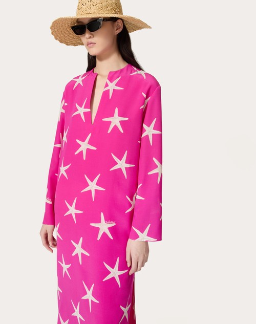 Red Valentino ABITO MIDI IN CREPE DE CHINE STARFISH Offerte stagionali
