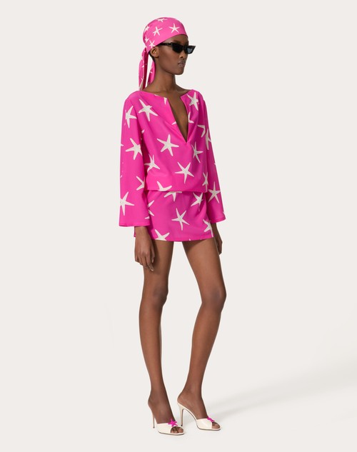 Red Valentino ABITO CORTO IN CREPE DE CHINE STARFISH Liquidazione