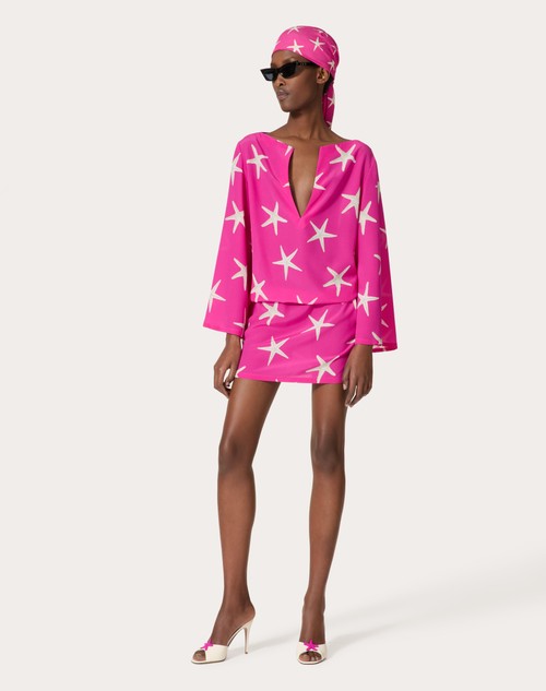 Red Valentino ABITO CORTO IN CREPE DE CHINE STARFISH Liquidazione