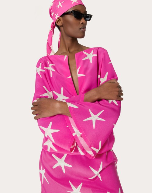 Red Valentino ABITO CORTO IN CREPE DE CHINE STARFISH Liquidazione