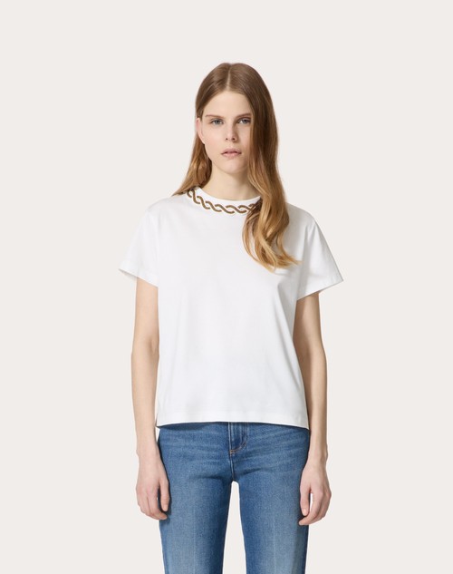 Red Valentino T-SHIRT IN COTTON JERSEY RICAMATA Acquista Ora
