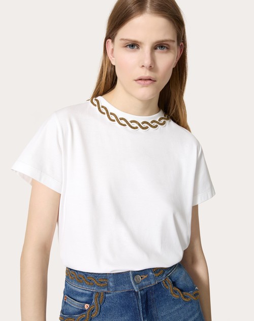 Red Valentino T-SHIRT IN COTTON JERSEY RICAMATA Acquista Ora