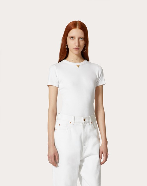 Red Valentino T-SHIRT IN RIBBED COTTON Promozione Limitata