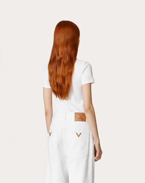 Red Valentino T-SHIRT IN RIBBED COTTON Promozione Limitata
