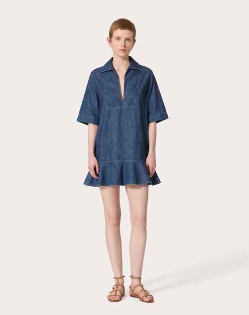 Red Valentino ABITO CORTO IN CHAMBRAY DENIM Sottocosto