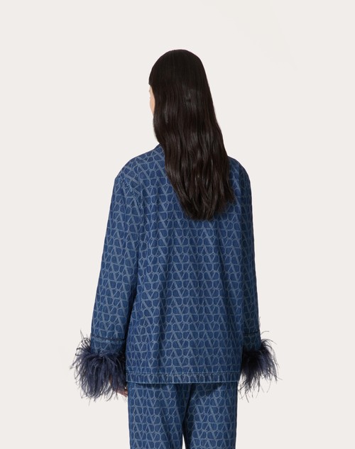Red Valentino CAMICIA IN DENIM TOILE ICONOGRAPHE MEDIUM BLUE Offerta