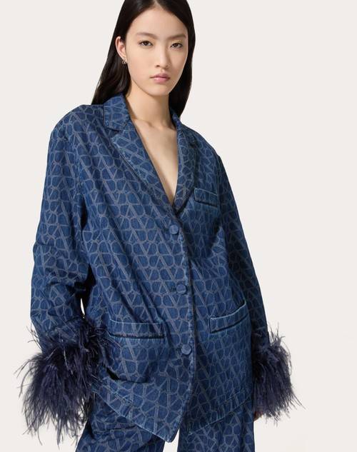 Red Valentino CAMICIA IN DENIM TOILE ICONOGRAPHE MEDIUM BLUE Offerta
