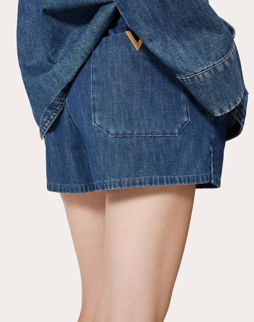 Red Valentino SHORTS IN CHAMBRAY DENIM Outlet