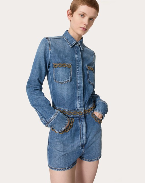 Red Valentino TUTA IN DENIM BLU MEDIO RICAMATA Offerte