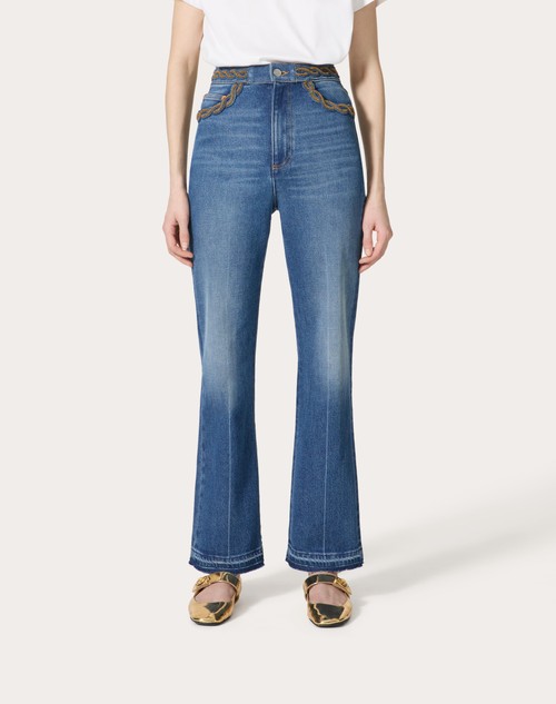 Red Valentino PANTALONI IN BLU MEDIO CON RISERVA RICAMATI Hotsell